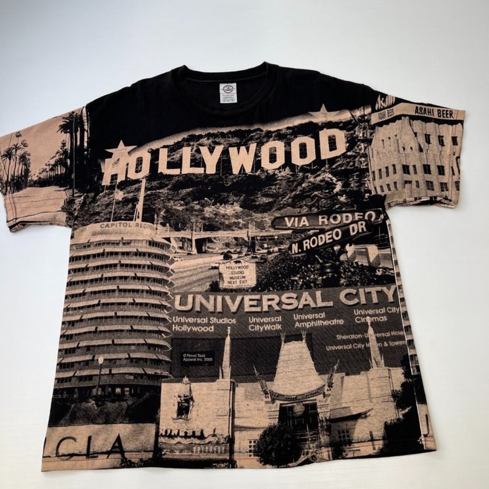 Vintage Novel Teez Shirt Men Extra Large Hollywood Rodeo All Over Print Core Ex